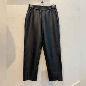 Halogen faux leather black ankle cropped pants with ankle slit
